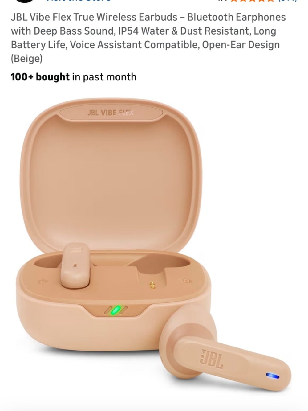 JBL True Wireless Earbuds in Beige with Matching Charging Case